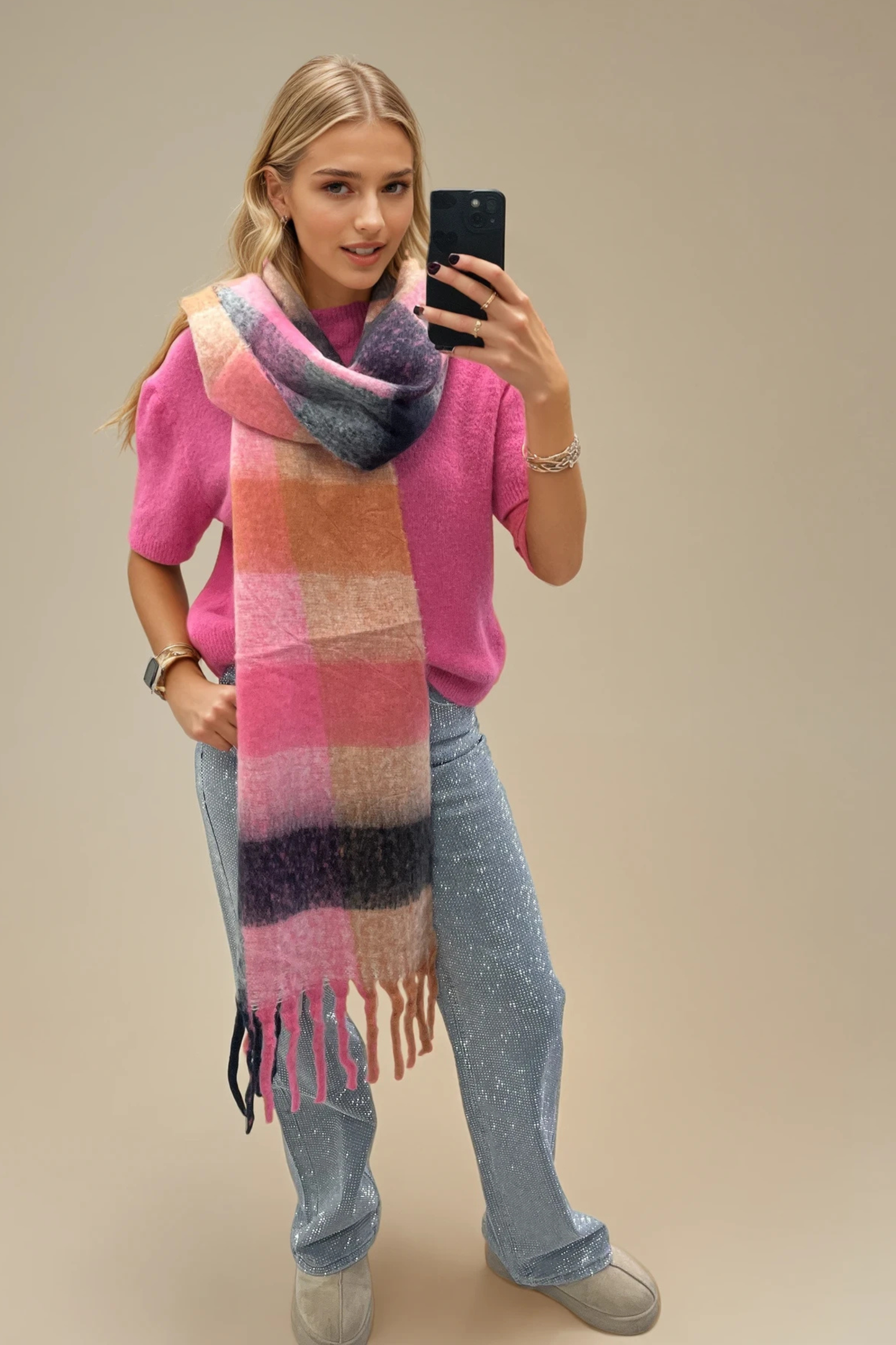 Chunky Checkered Tassel Scarf – Multiple Colours