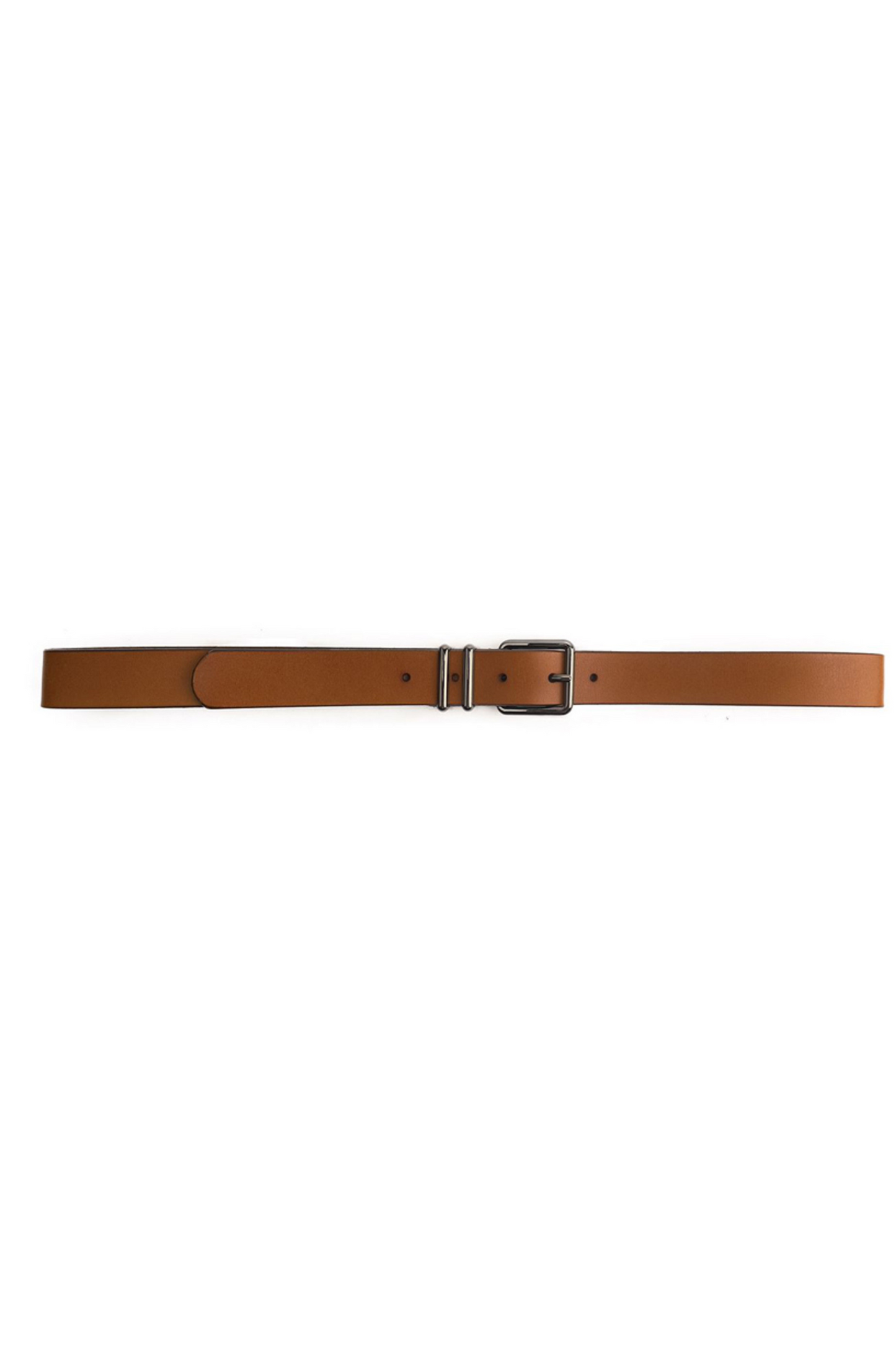 Tan Leather Slim Double Bar Belt