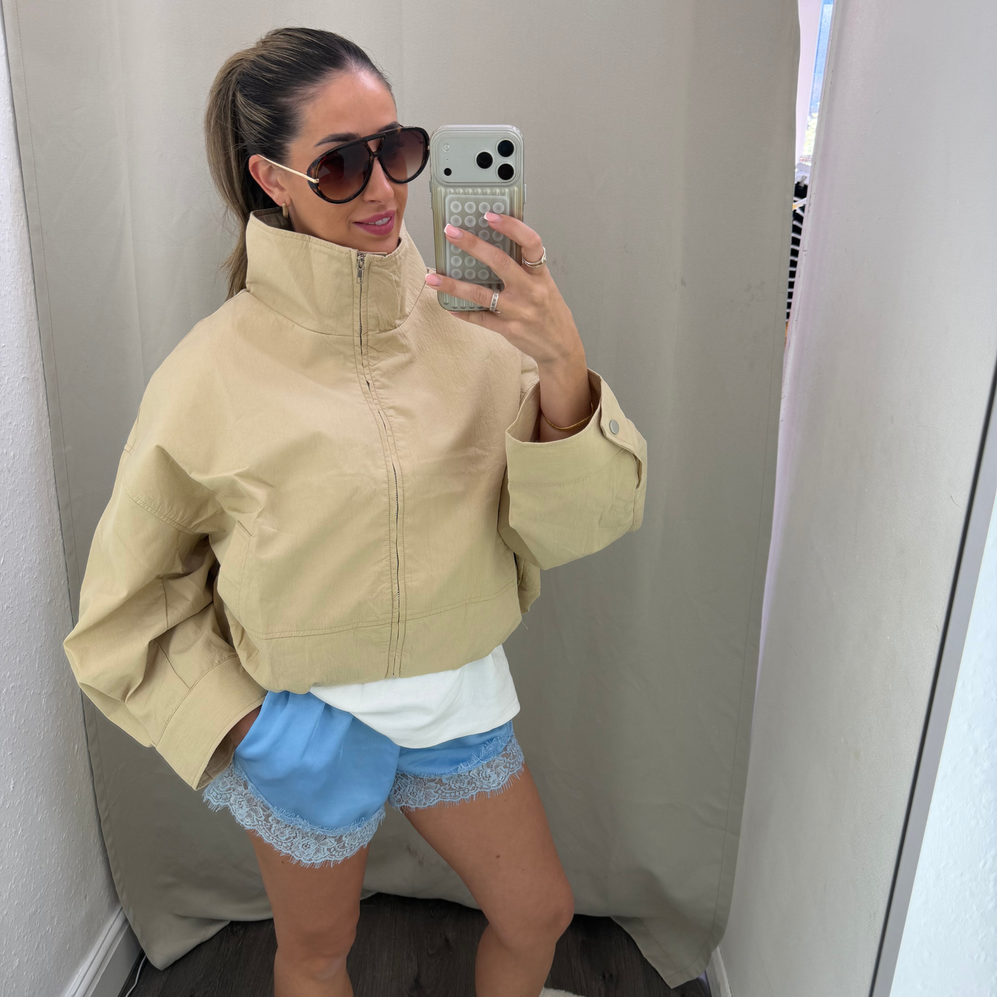 Cropped oversized Neutral Windbreaker Jacket