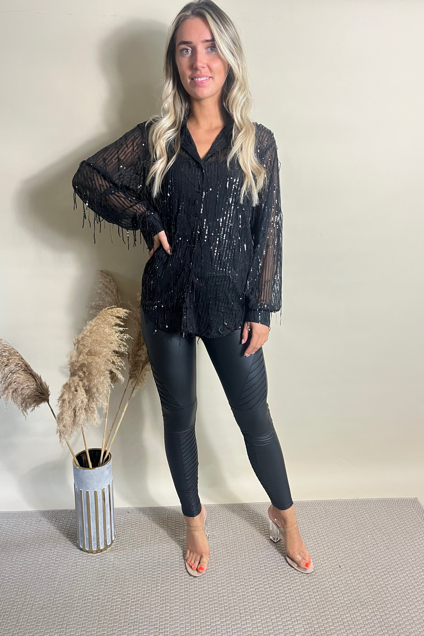 Black sequin sheer shirt