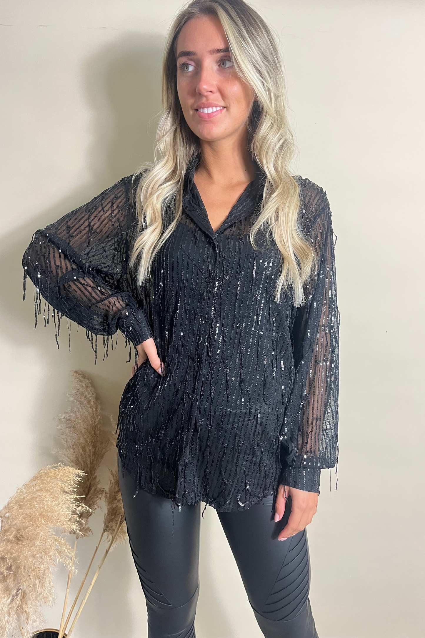 Black sequin sheer shirt