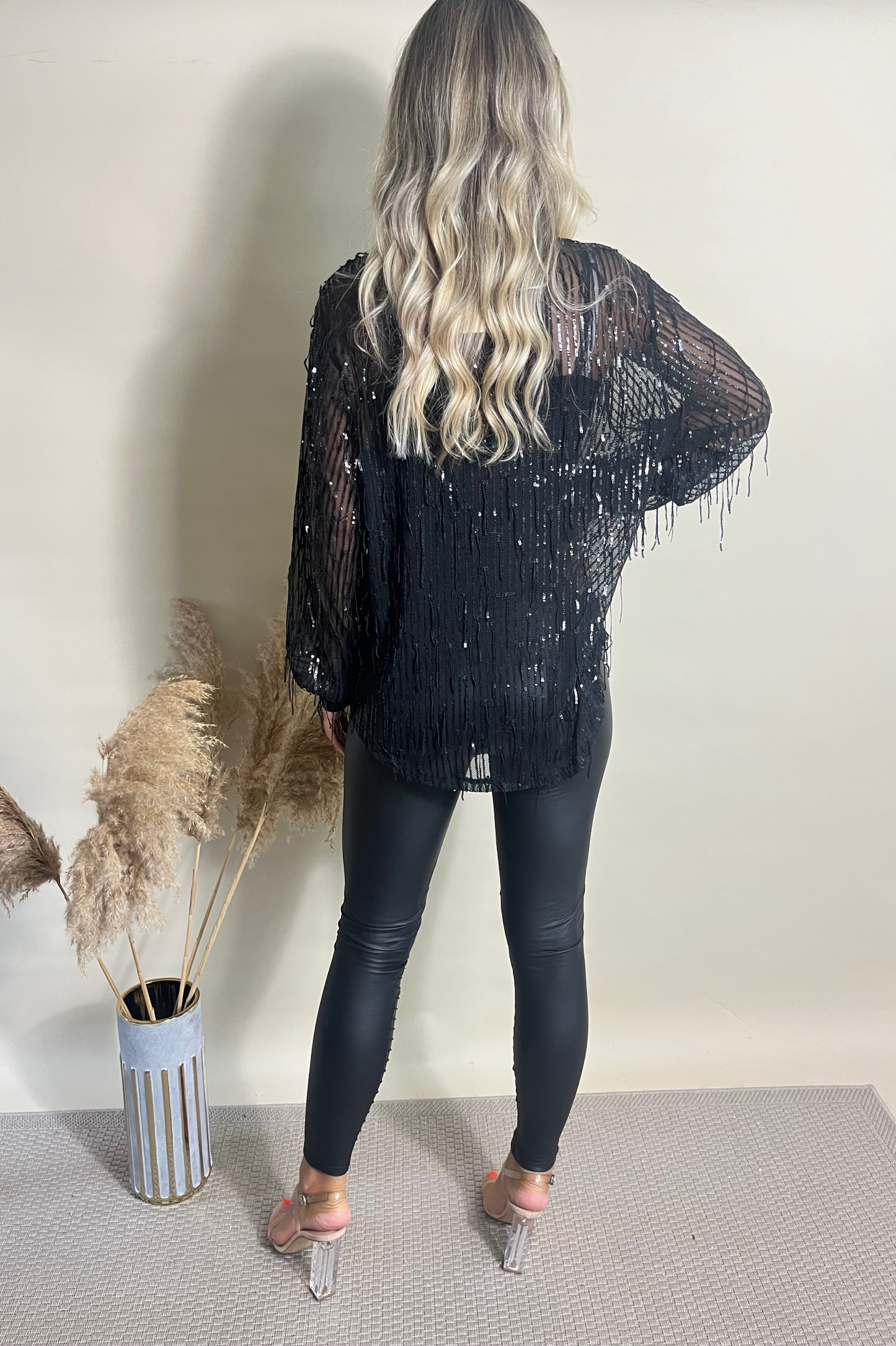 Black sequin sheer shirt