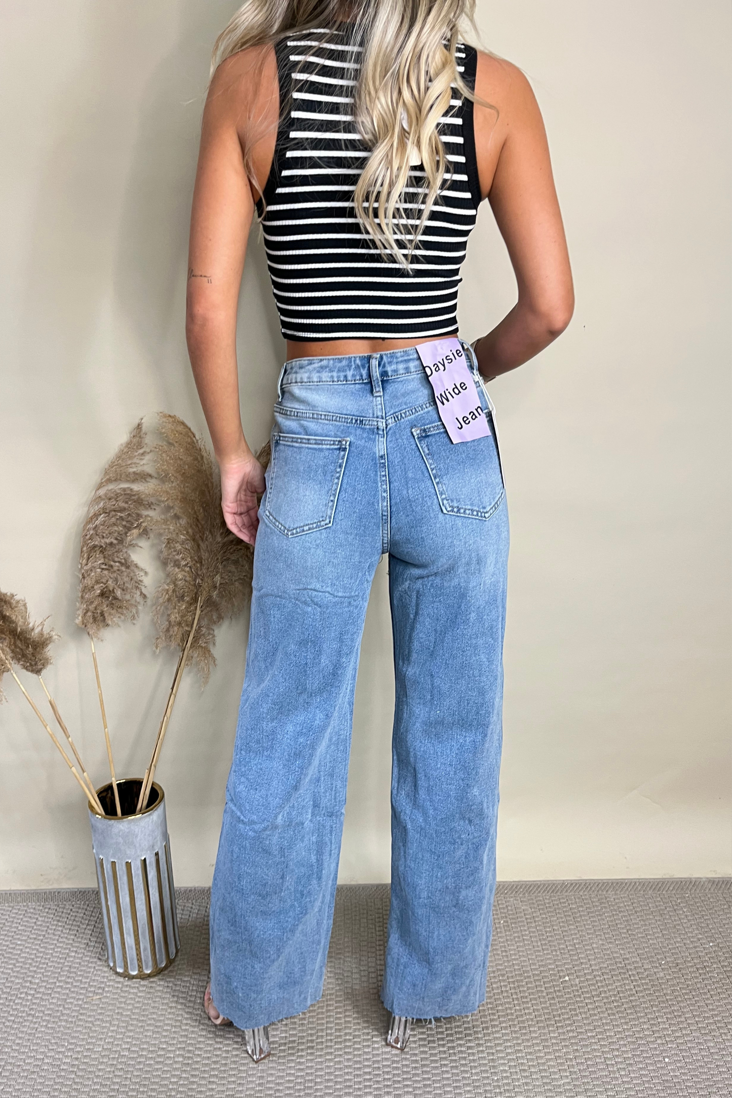 Blue Wash Denim Wide Leg Jeans