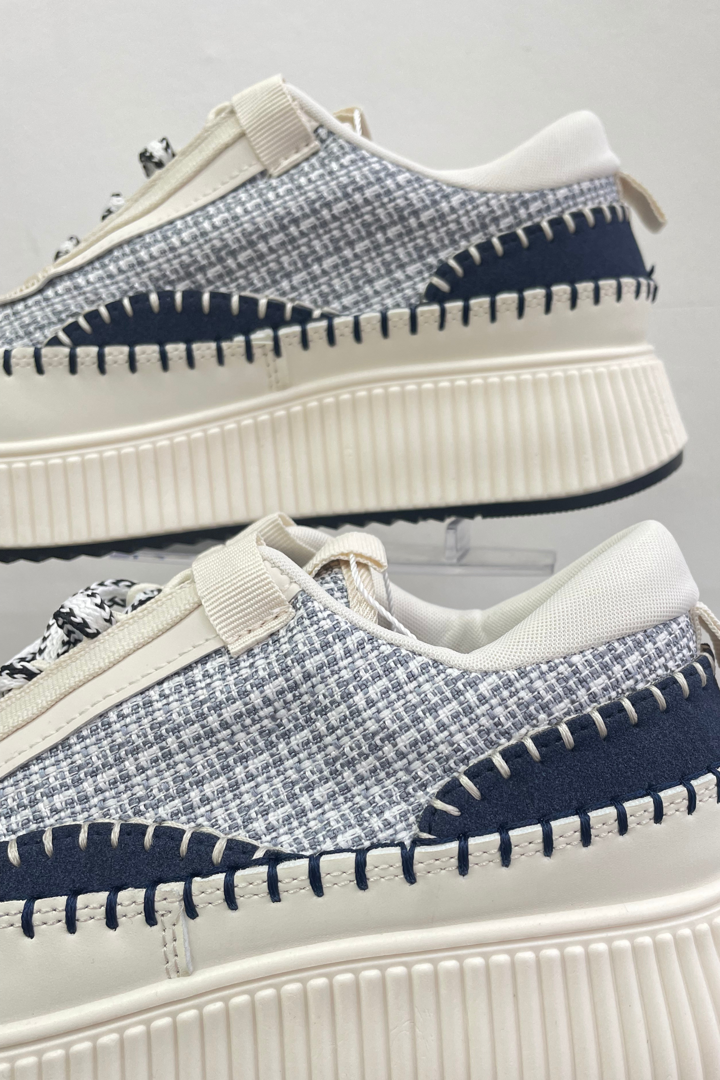 Navy weaved style trainers