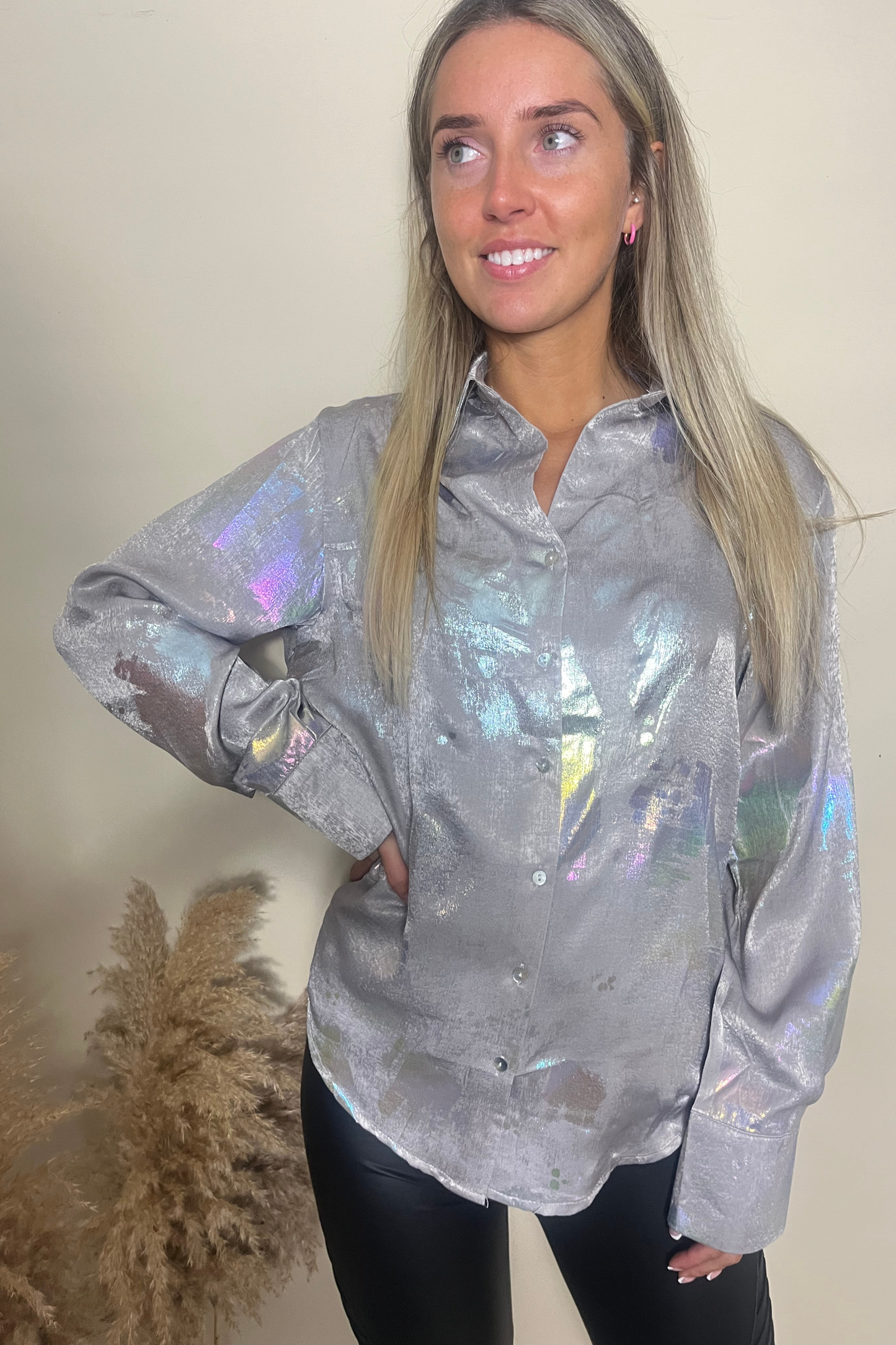 Metalic splash print grey shirt