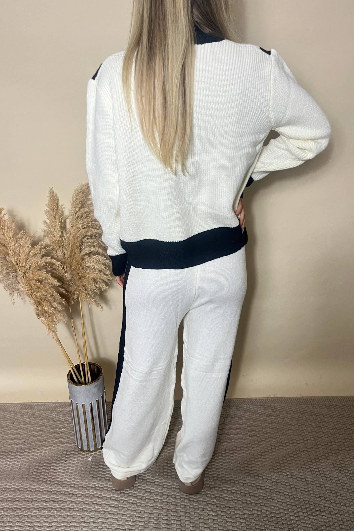 Knit 2 piece wide leg trouser set