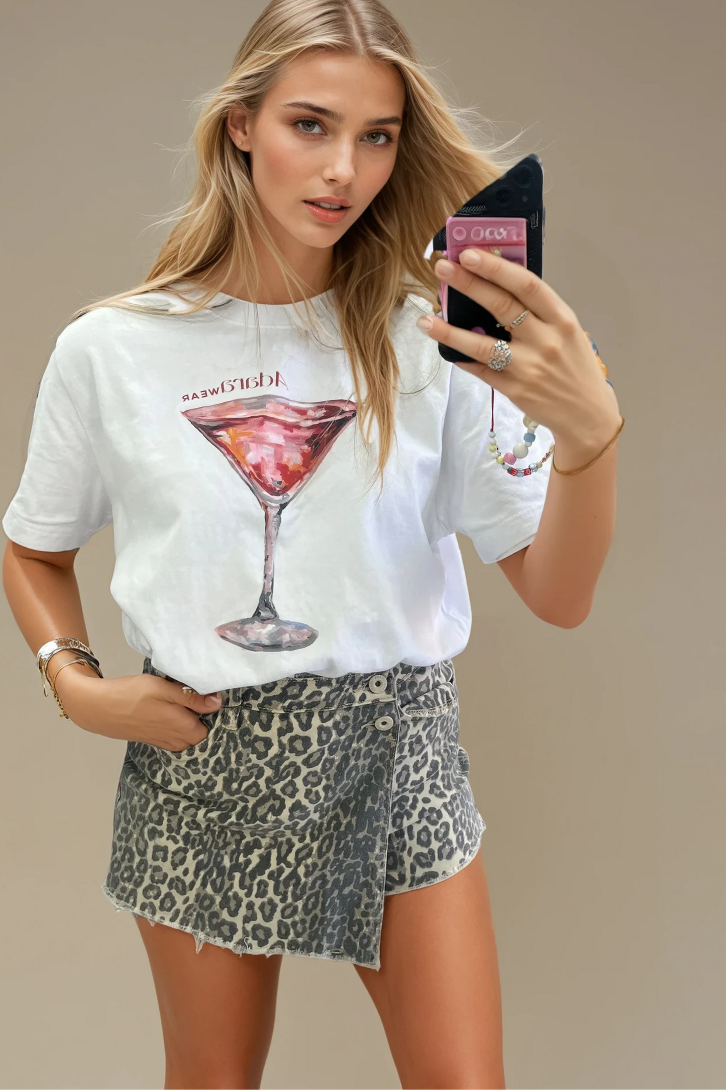 Denim Wrap Front Leopard Print Skort