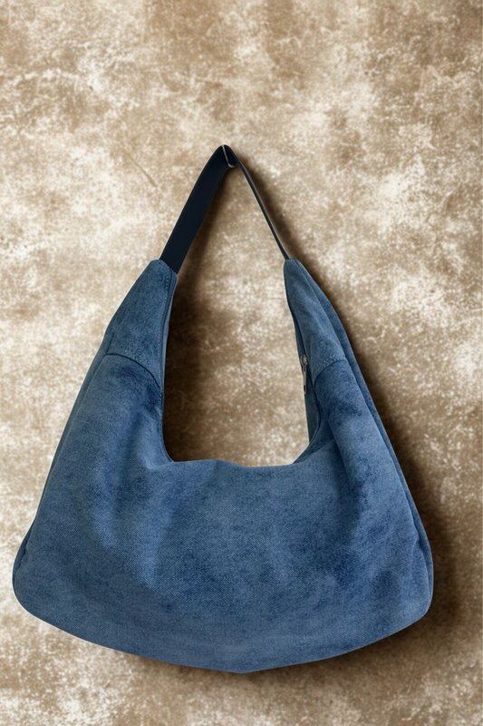 Denim-Look Slouchy Oversized Shoulder Bag