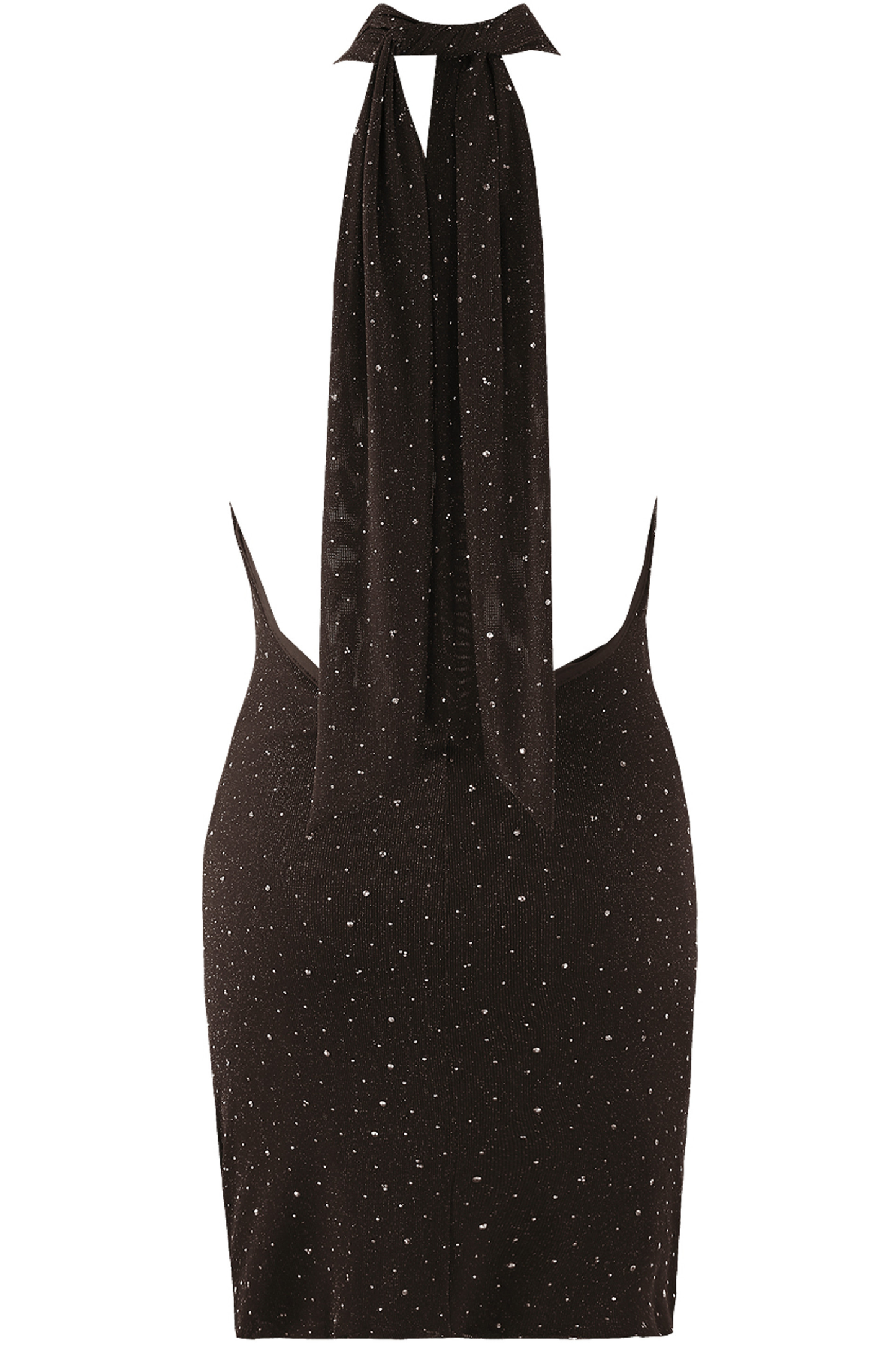 Brown Stud embellished halter neck mini dress