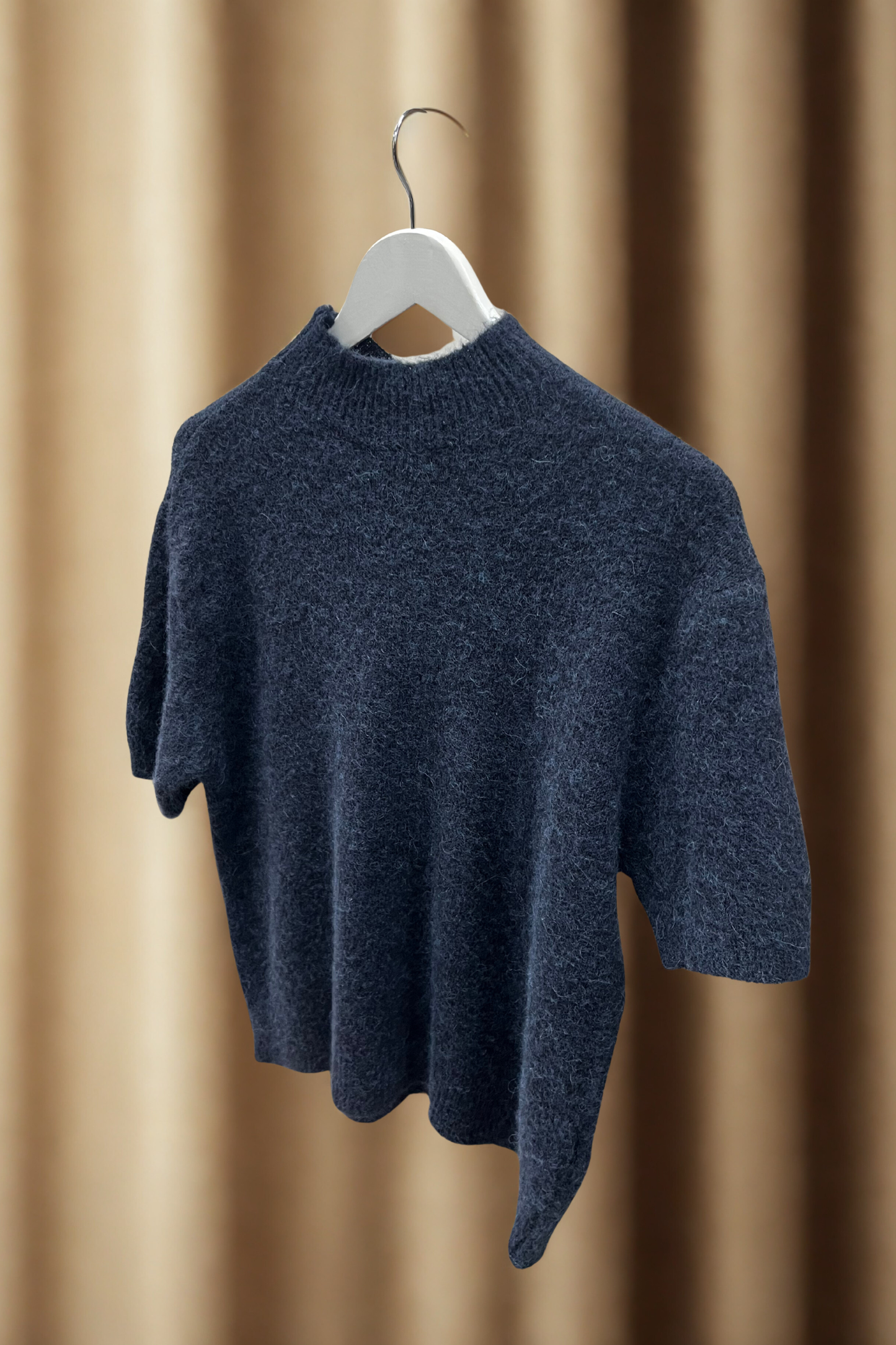 Short Sleeved Knit High Neck Jumper – Brown, Beige & Pink