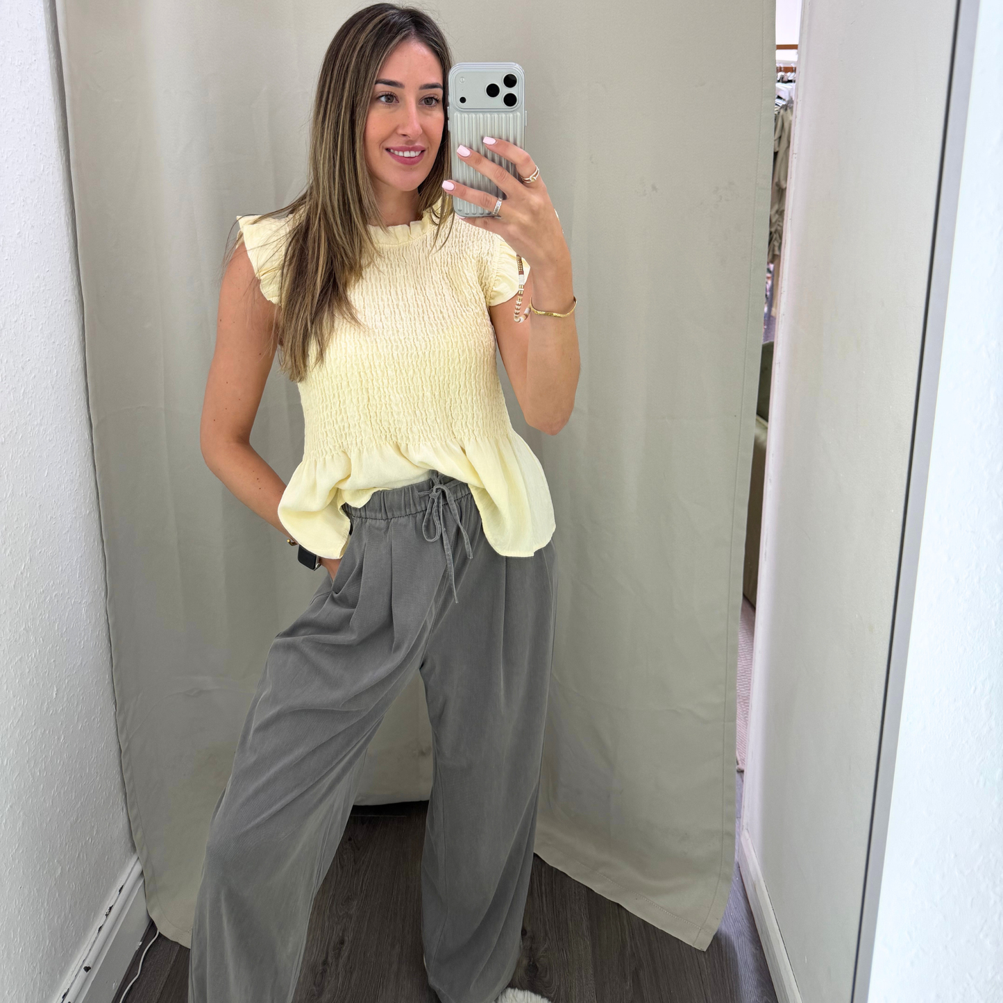 Lemon Smocked Frill Top