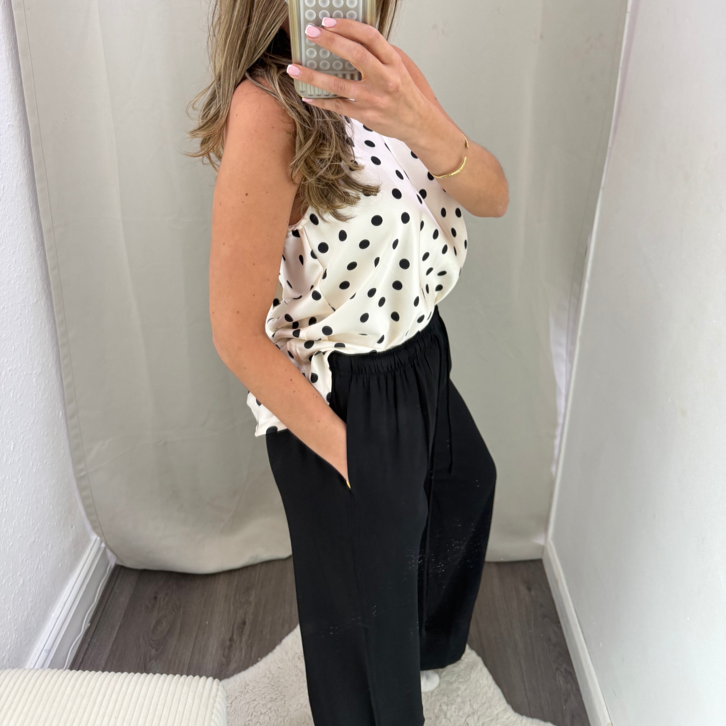 Beige or white Relaxed Drawstring Trousers