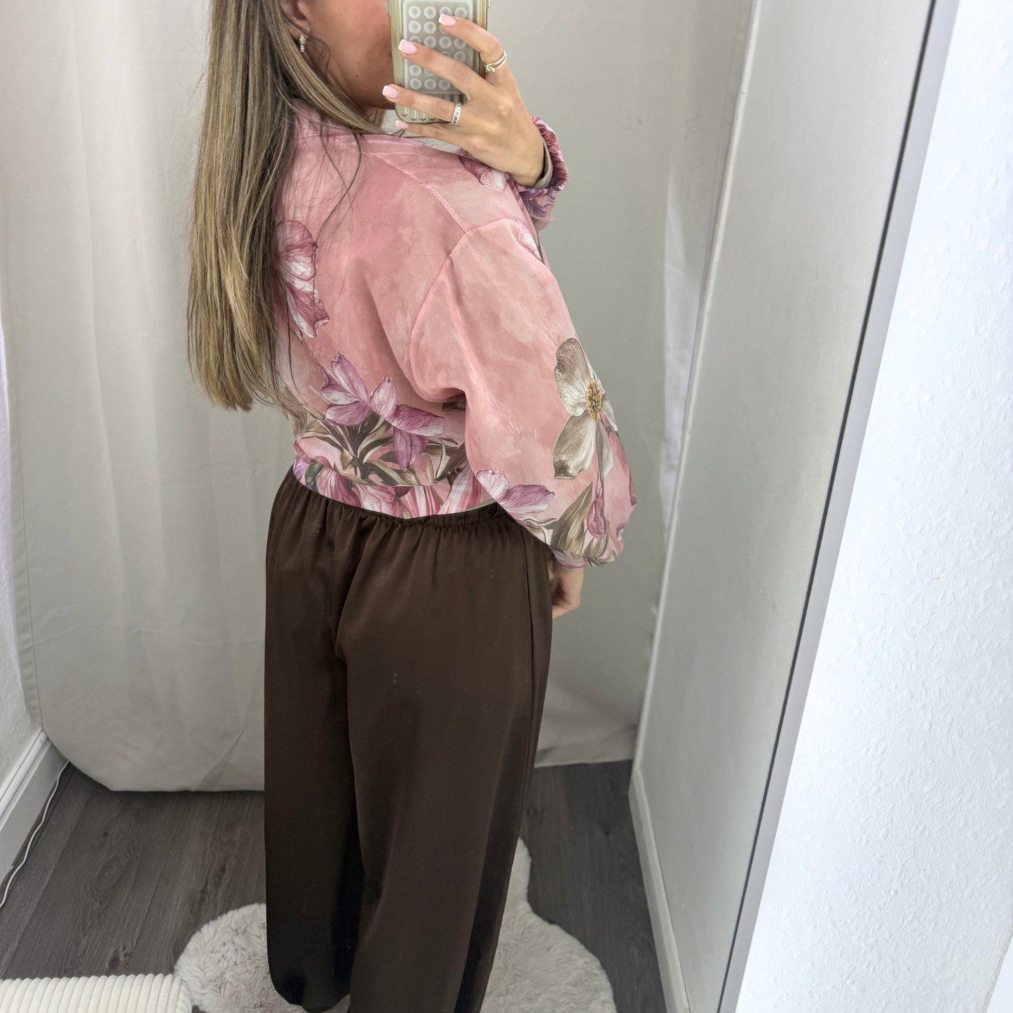 Brown satin cuffed trousers