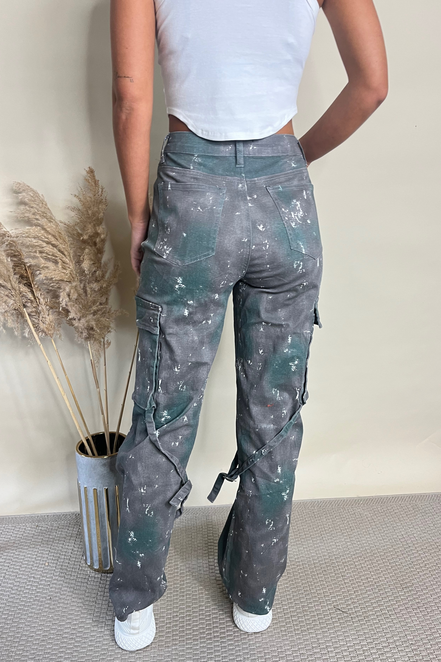 Grey Tie Dye Cargo Jeans