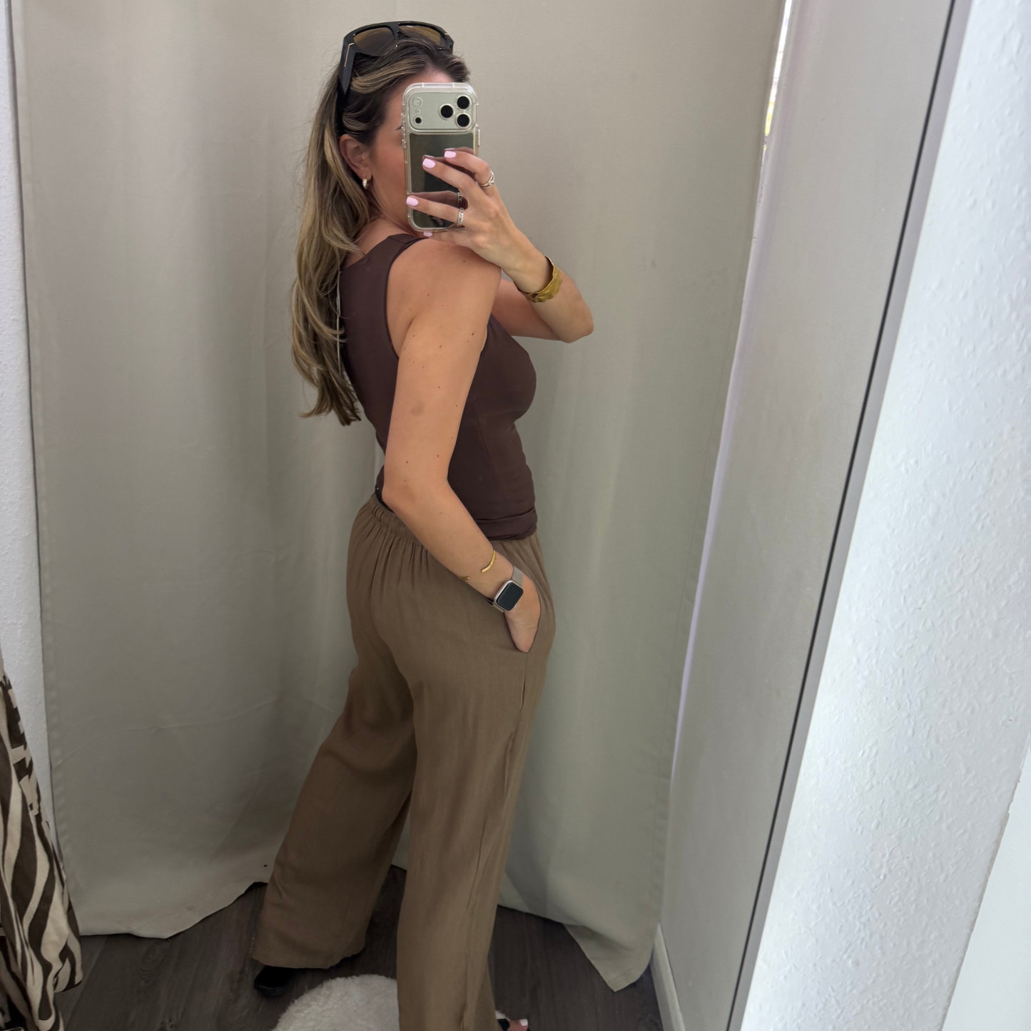 Taupe drawstring trousers