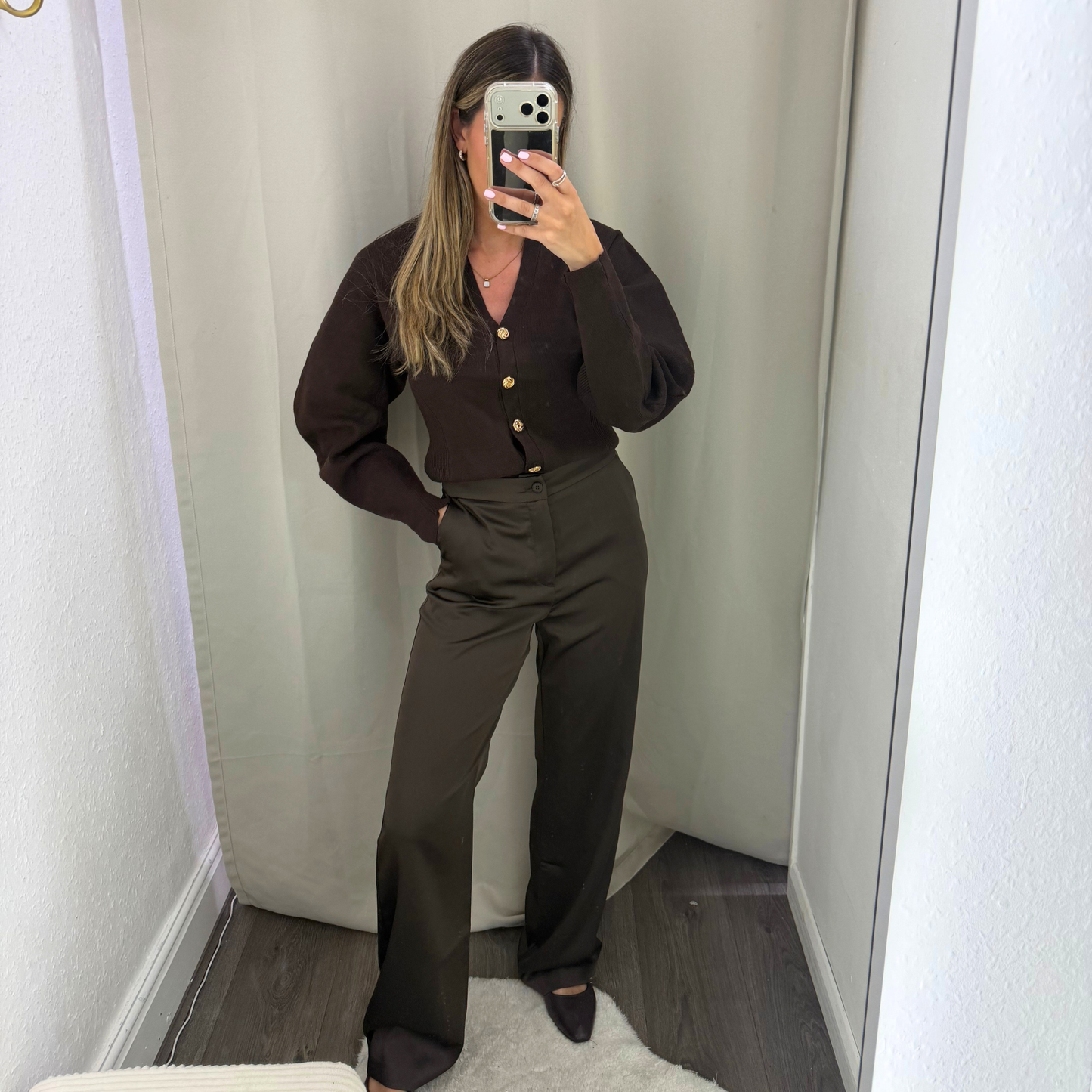 Brown Gold Button Knit Cardigan