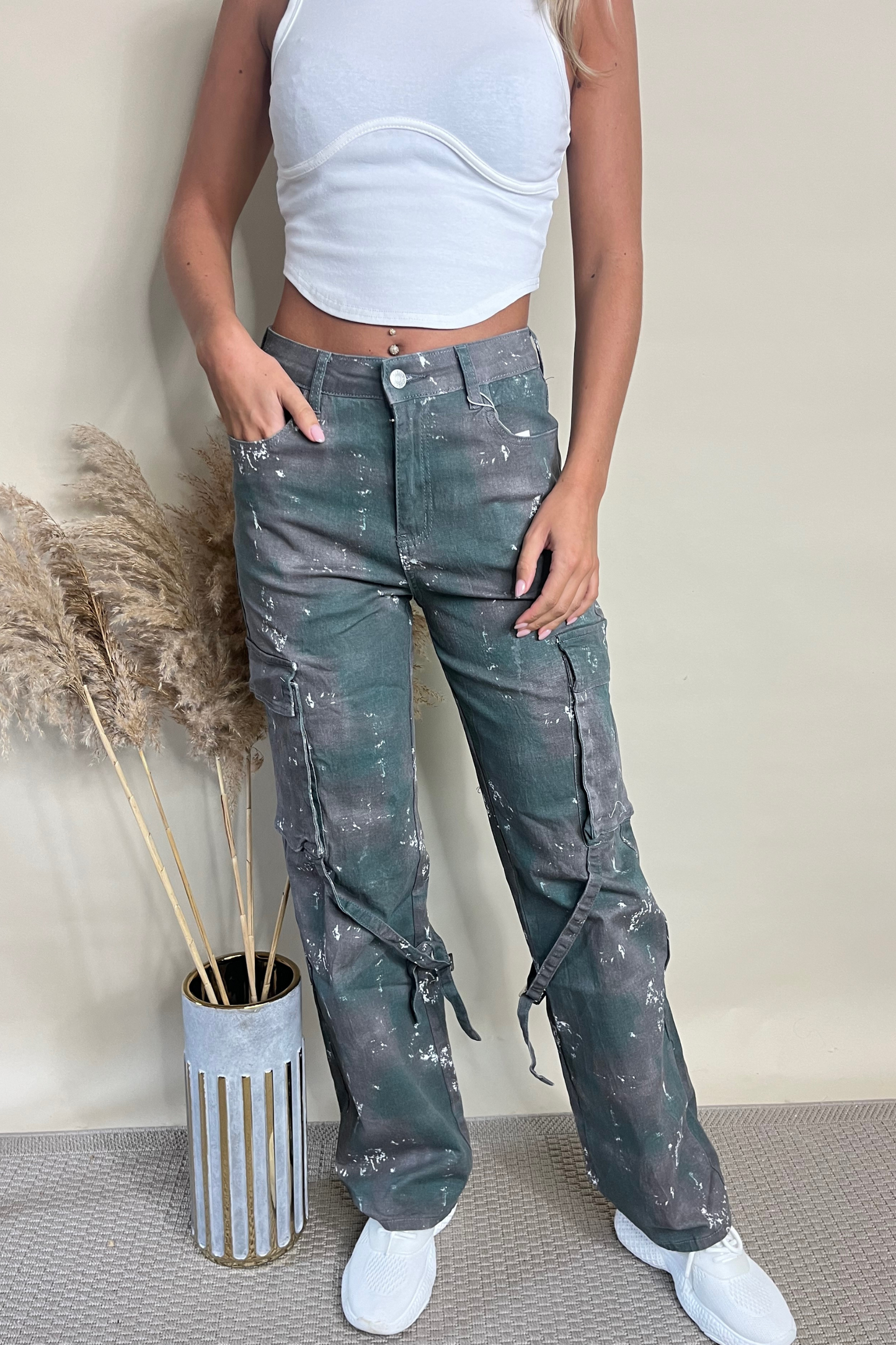 Grey Tie Dye Cargo Jeans