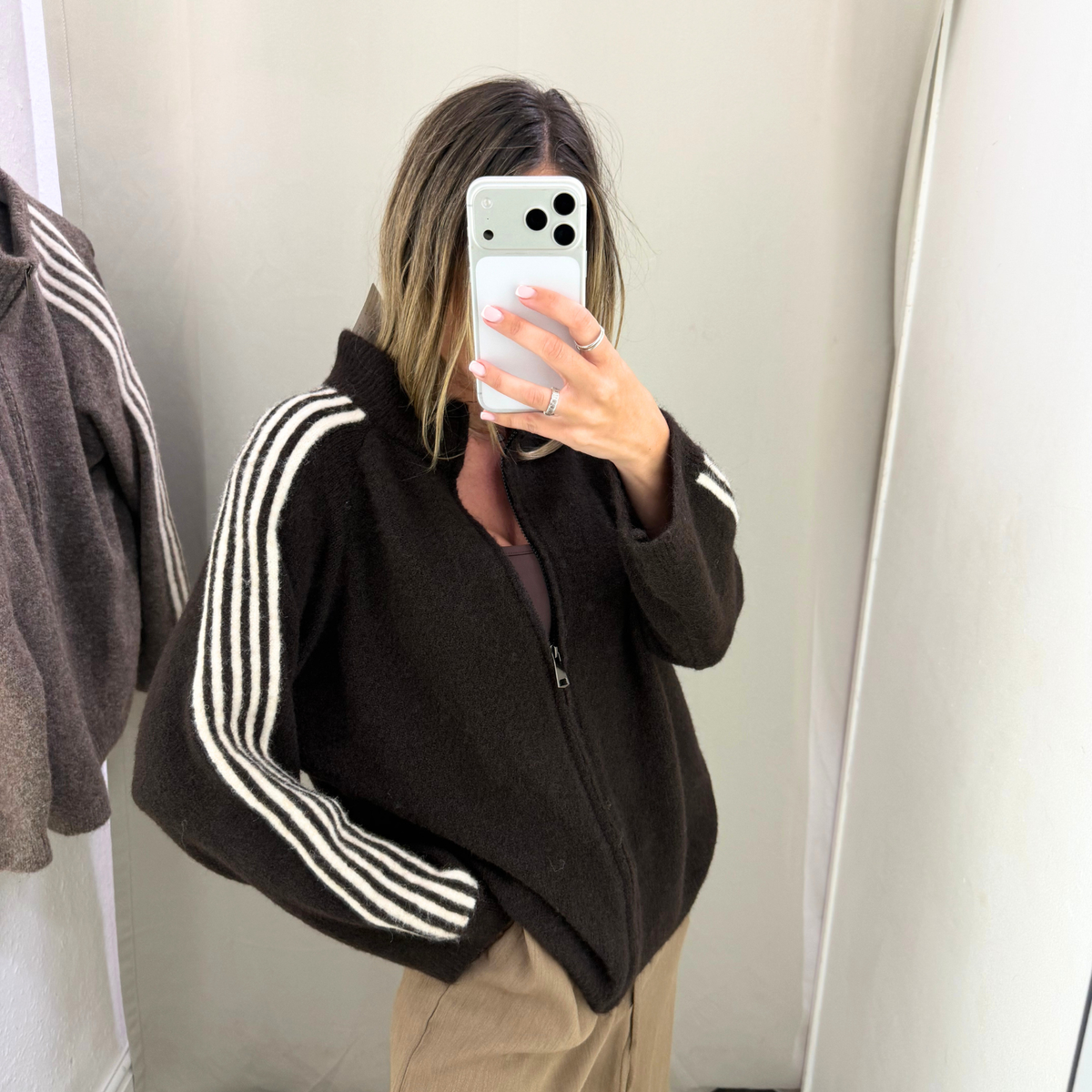 Sport Stripe Zip-Up Knit