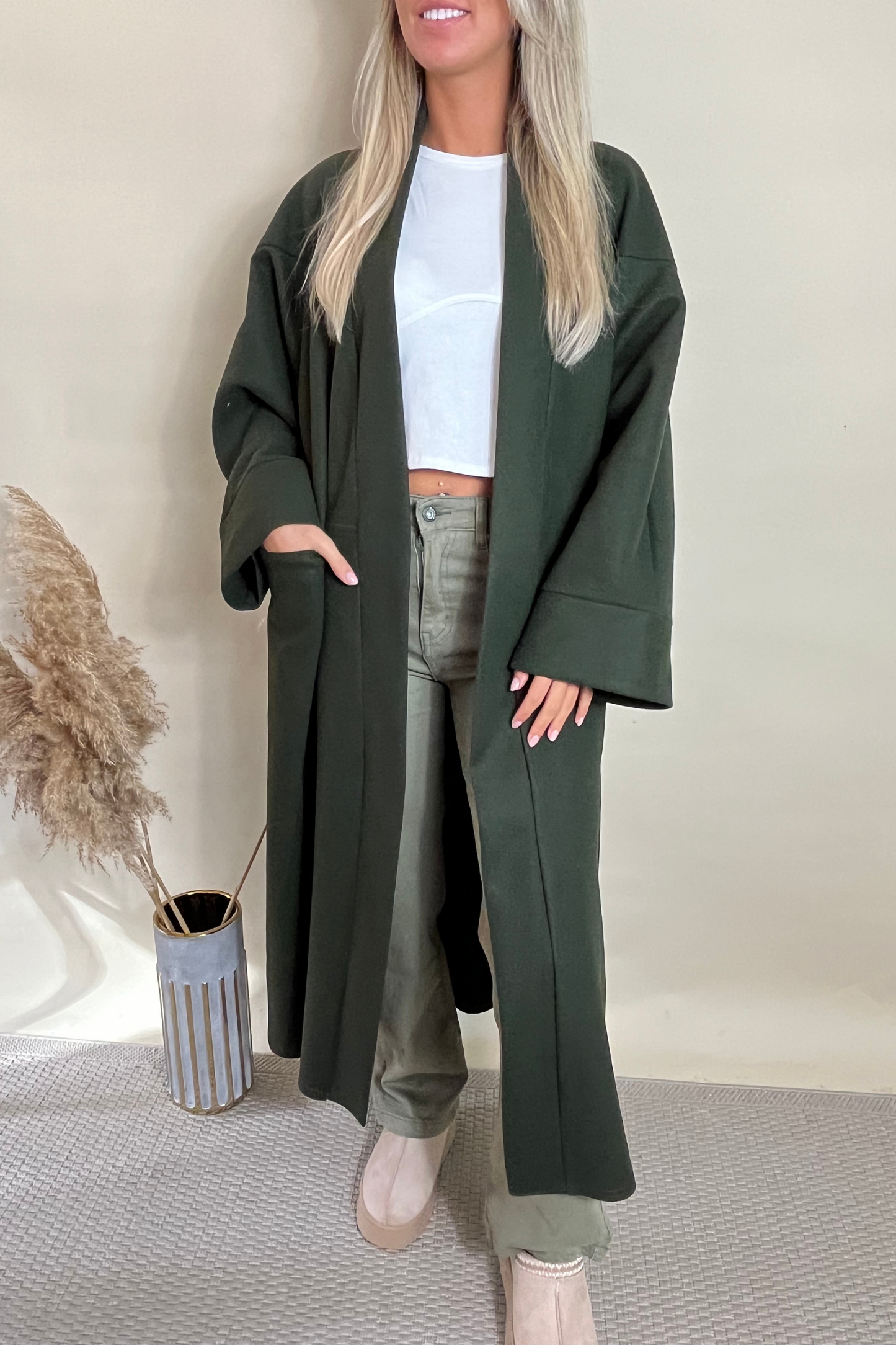 Khaki Oversized Pocketed Longline Coat