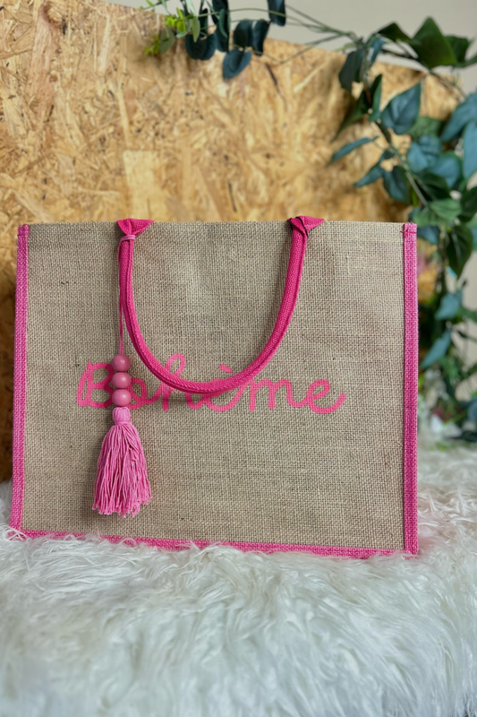 Pink Woven Canvas Tote Bag