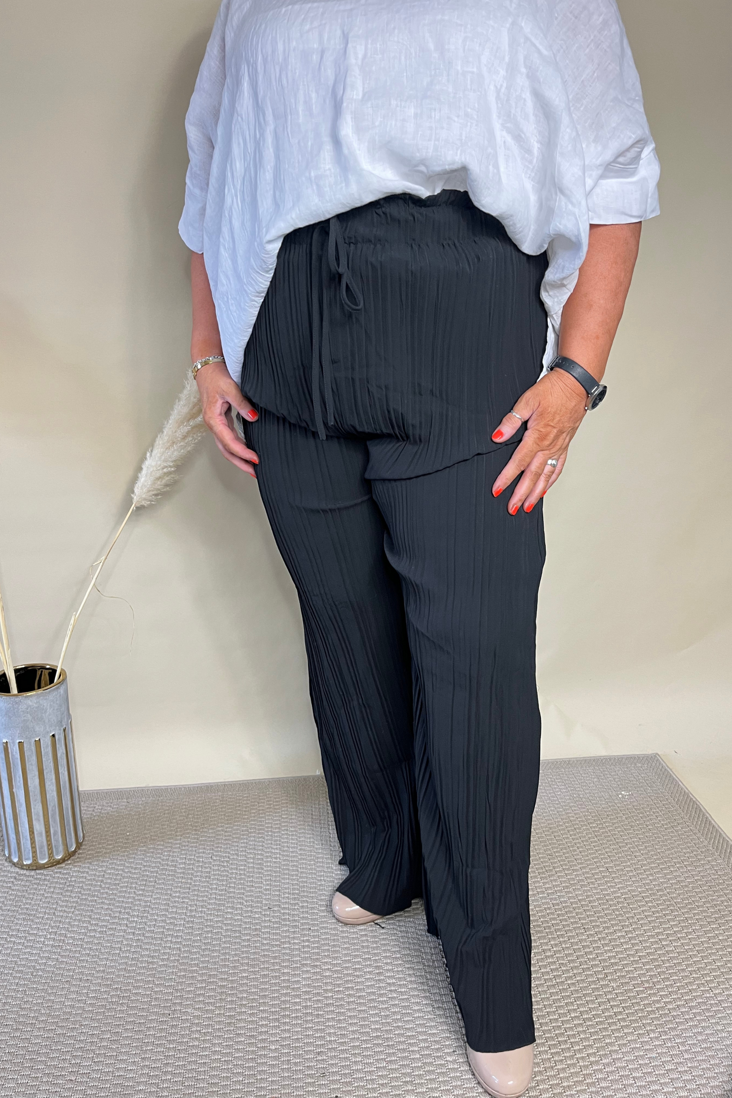 Curve Elasticated Waist Plisse Pants
