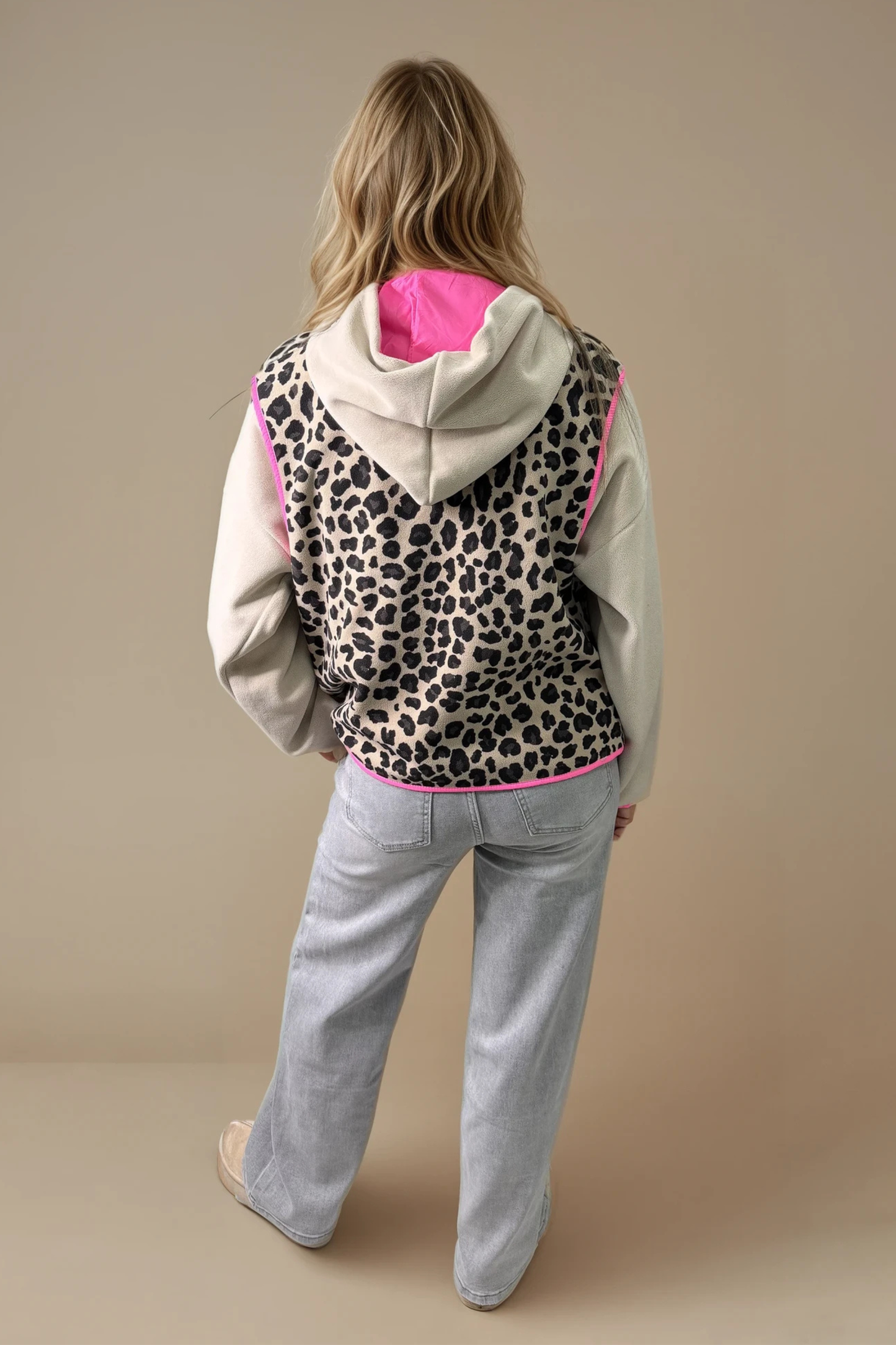 Leopard Print Waistcoat with Neon Pink Trim