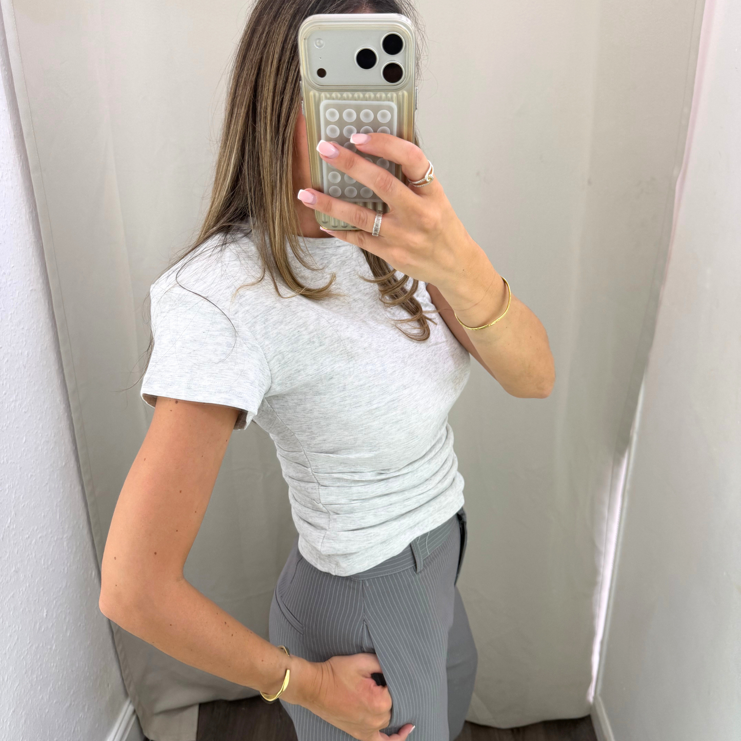 Marl Grey Ruched cinched t-shirt