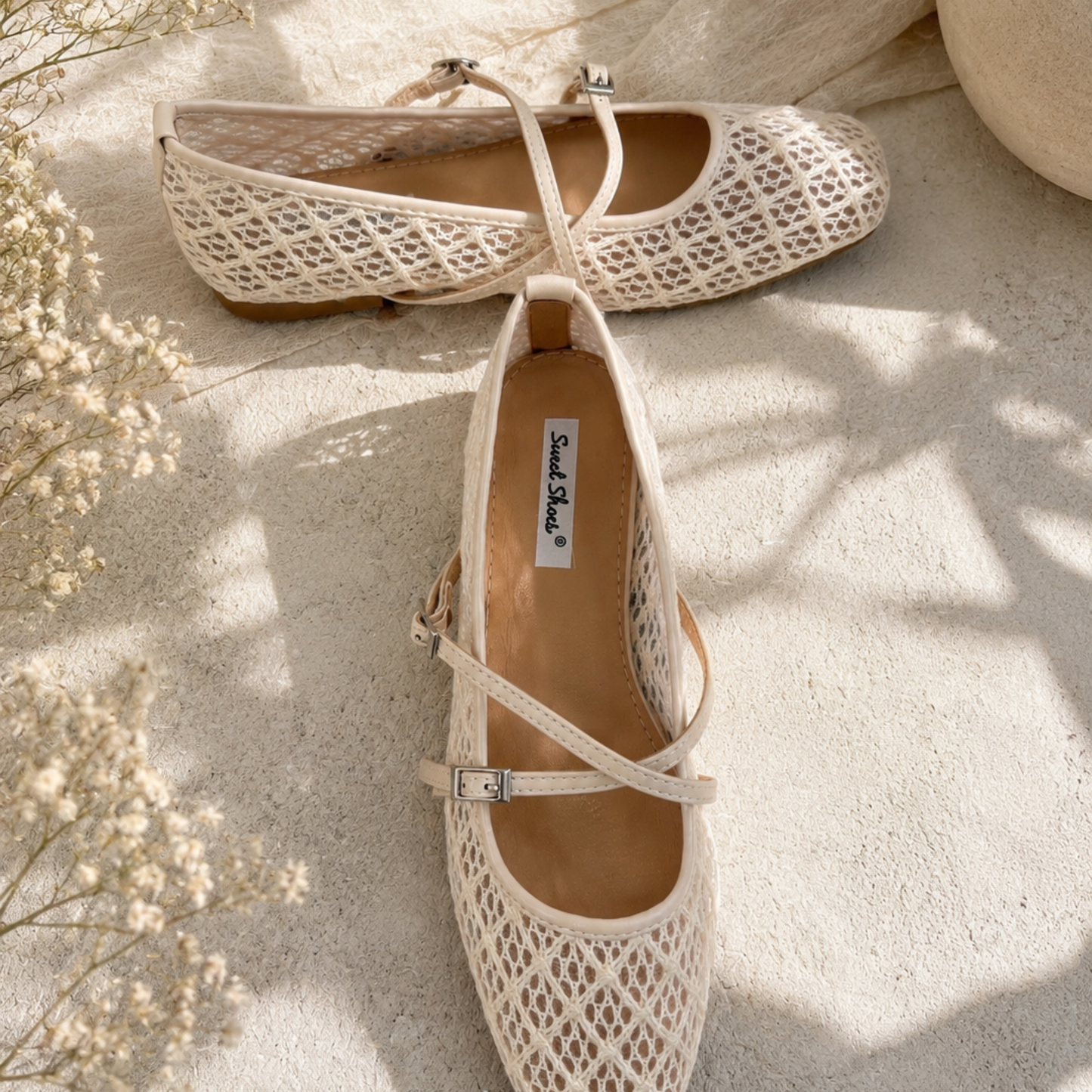 Woven Ballet Flats – Cream