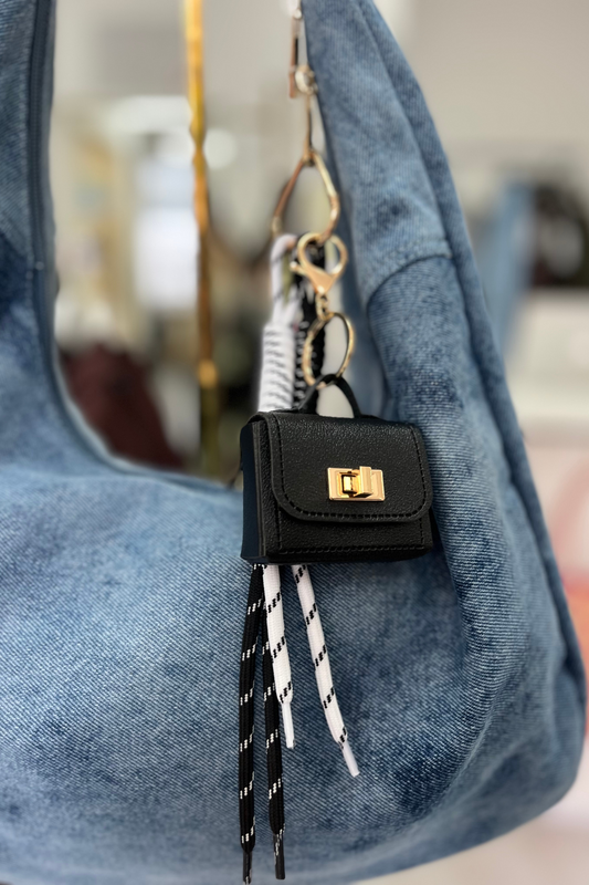 Black mini bag stacked keyring