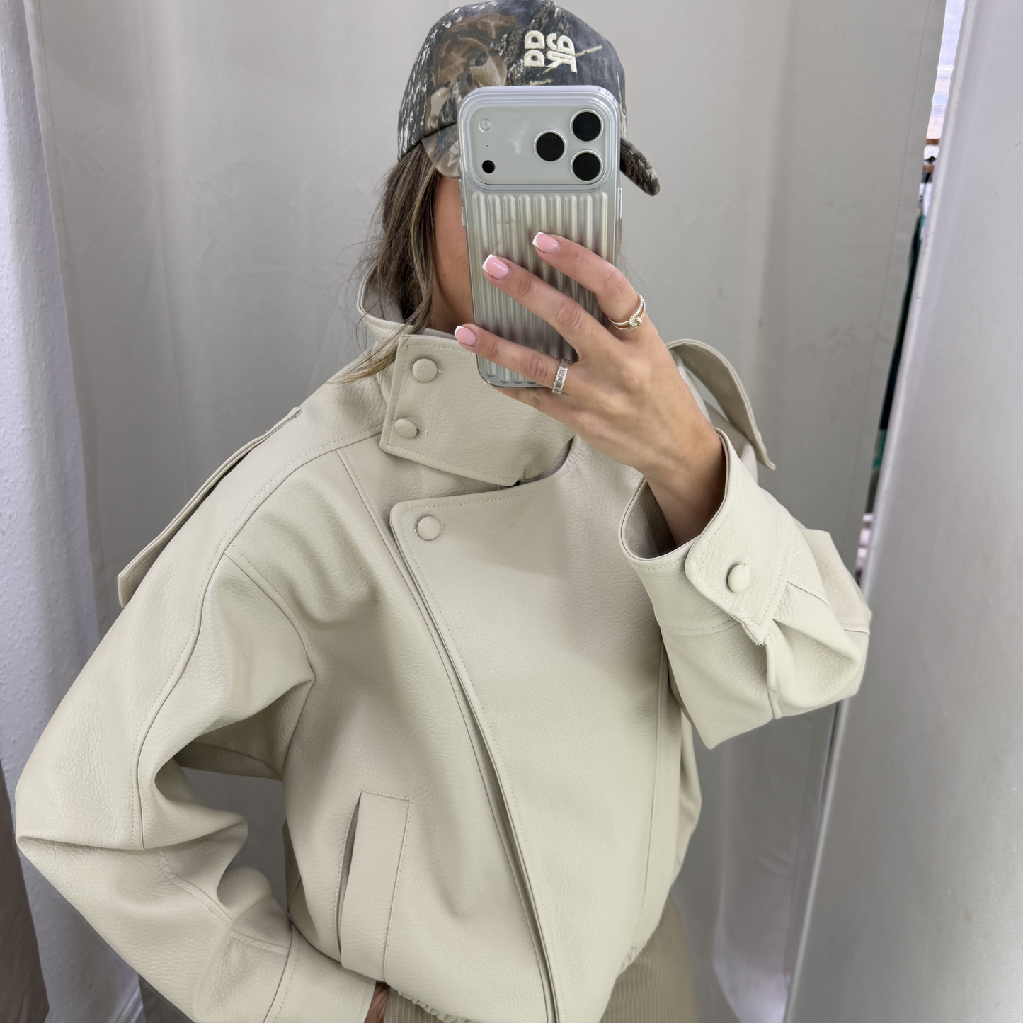 Structured Faux Leather Jacket – Stone