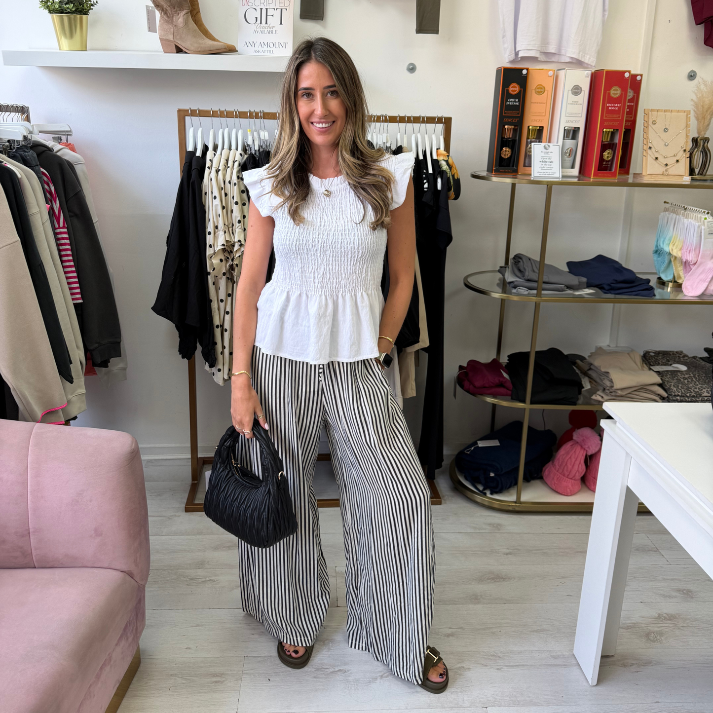 Black & White Stripe Wide Leg Trousers