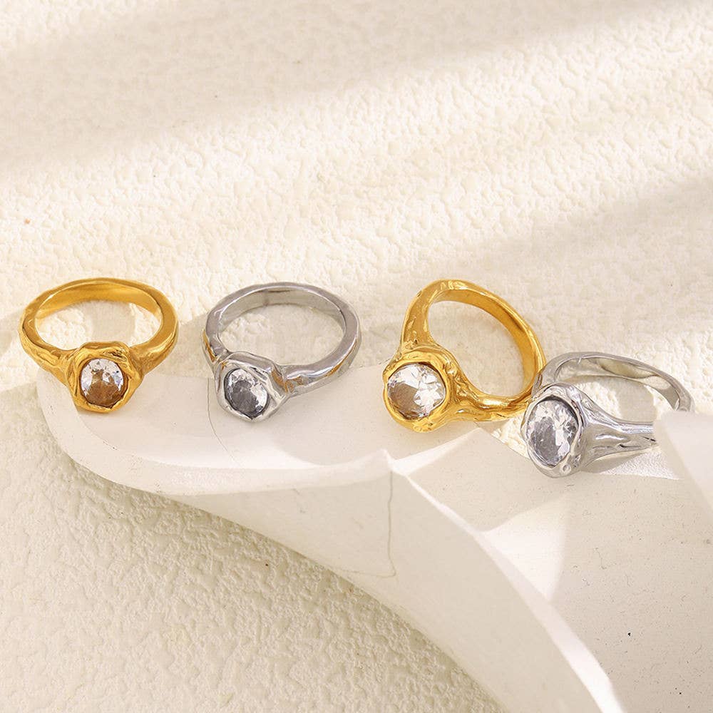 Irregular Oval CZ Ring - Gold or Silver