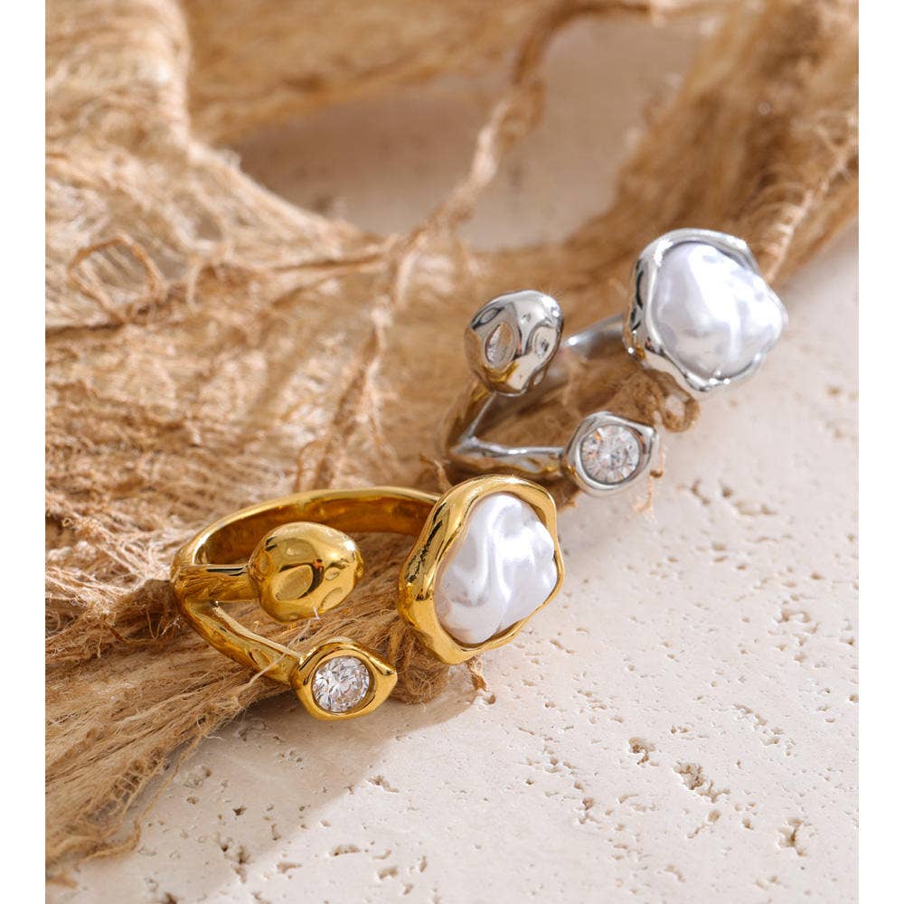 Abstract Pearl CZ Ring - Gold or Silver