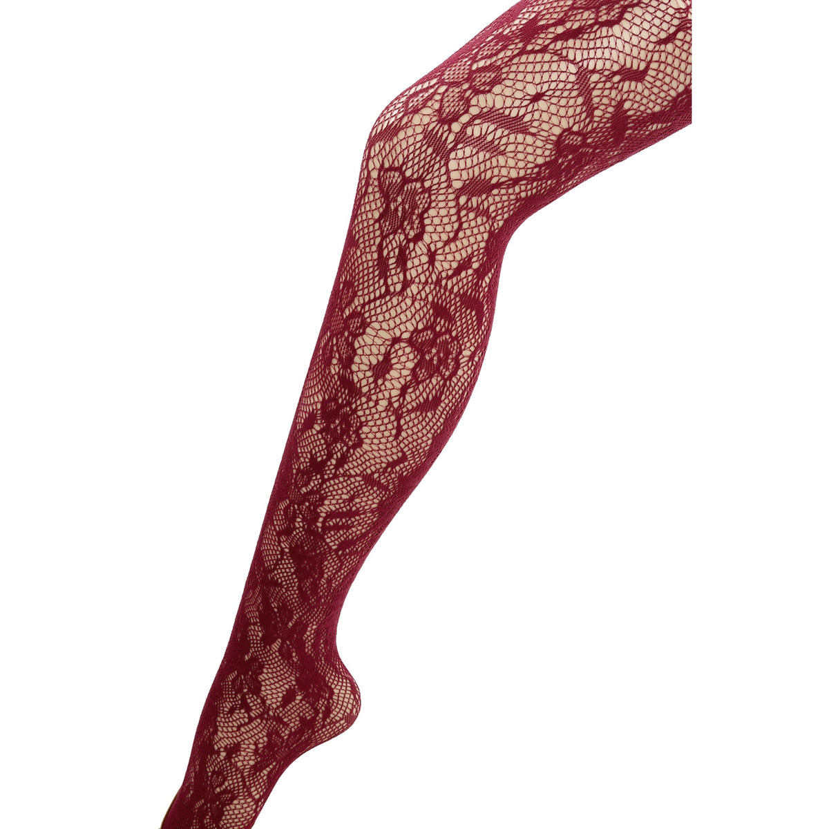 Burgundy Floral Fishnet Tights