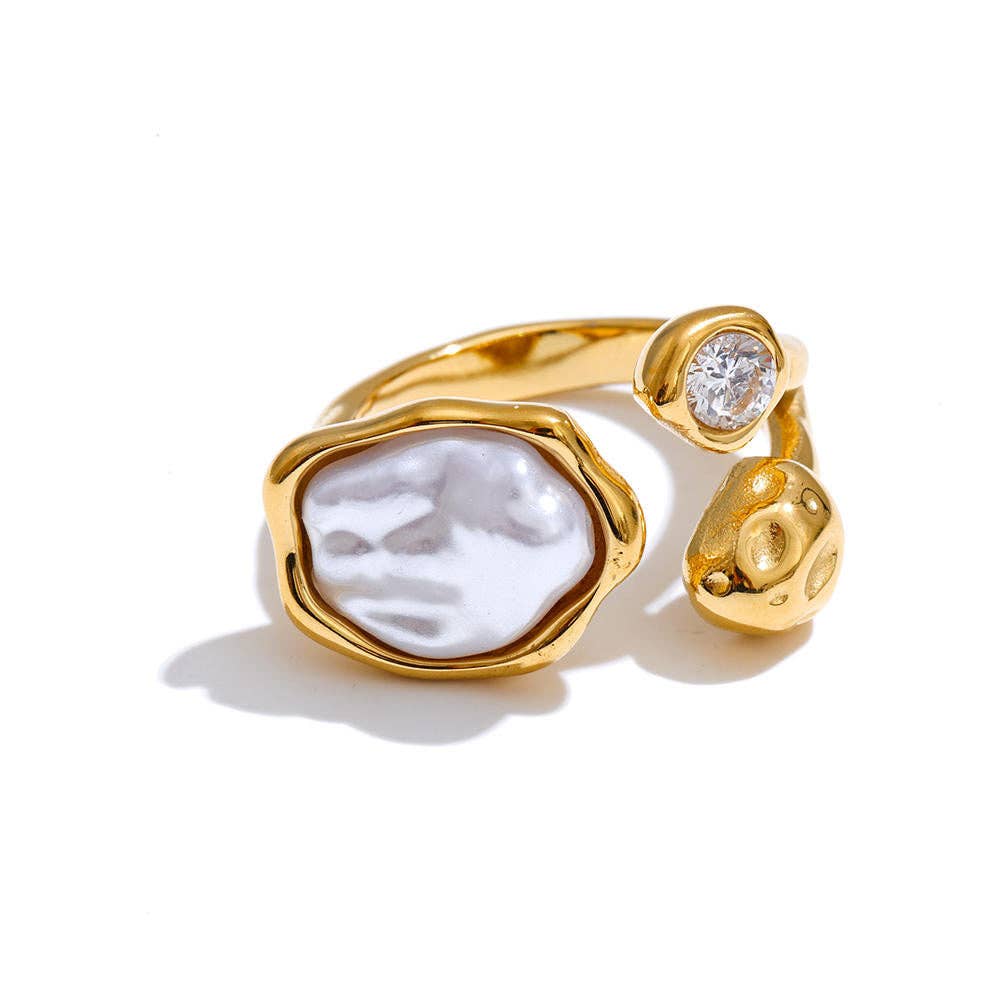 Abstract Pearl CZ Ring - Gold or Silver