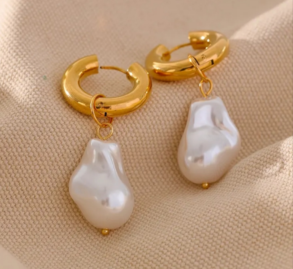Large Pearl Hoop Earrings