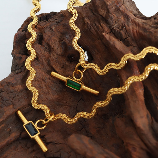 Wavy Chain T Bar Necklace - Black