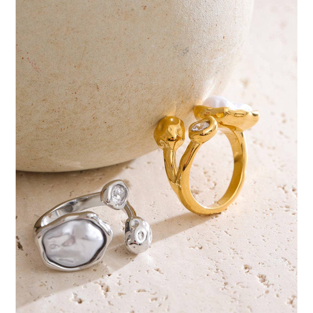 Abstract Pearl CZ Ring - Gold or Silver