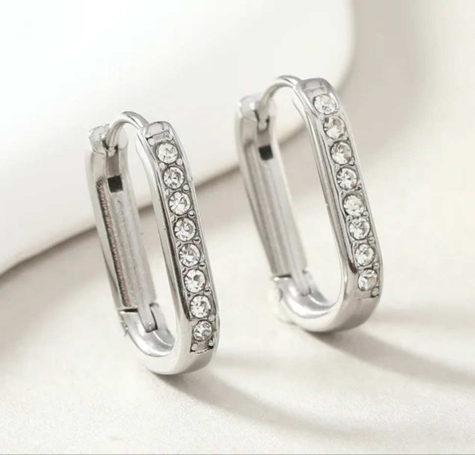 Oval Sparkle Hoop Earrings - Gold or Silver