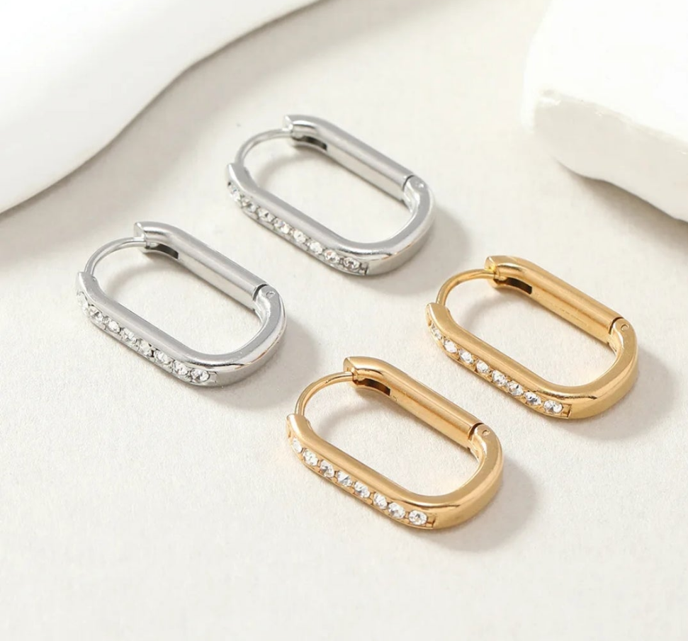 Oval Sparkle Hoop Earrings - Gold or Silver