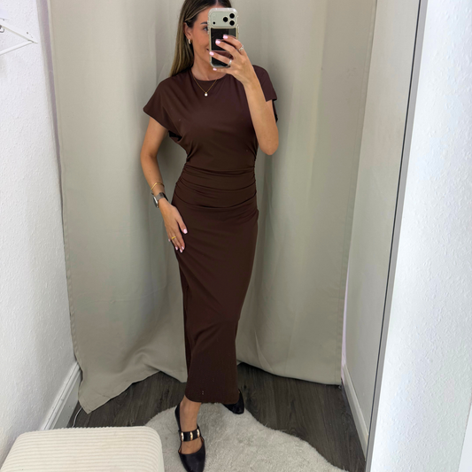 Brown Ruched midi dress