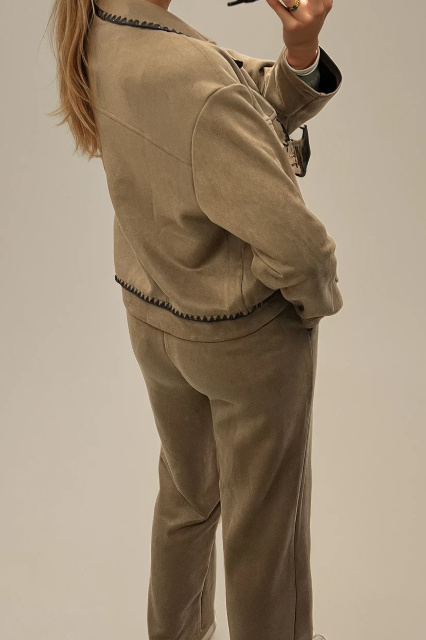 Faux Suede Contrast Stitch Jacket