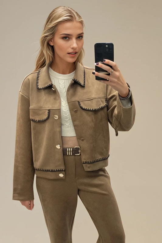 Faux Suede Contrast Stitch Jacket