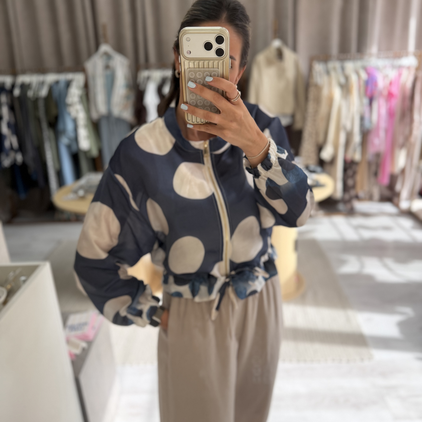 Navy Polka Dot Windbreaker Jacket