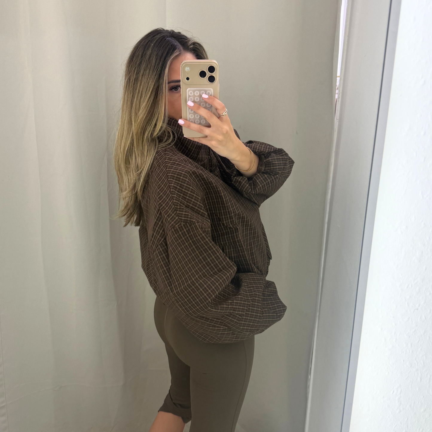 Checked Cropped Windbreaker – Chocolate