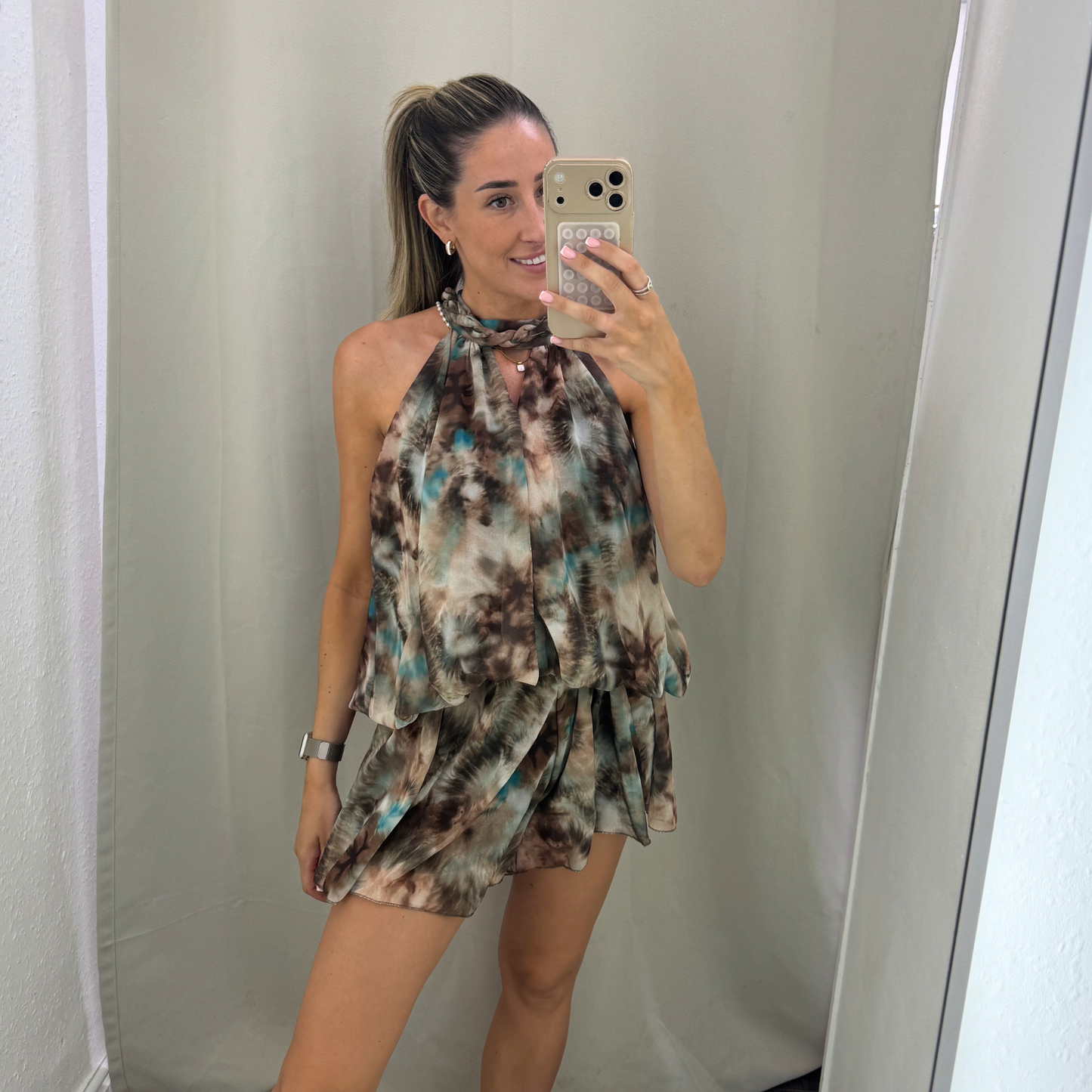Watercolour Halterneck Skort Playsuit