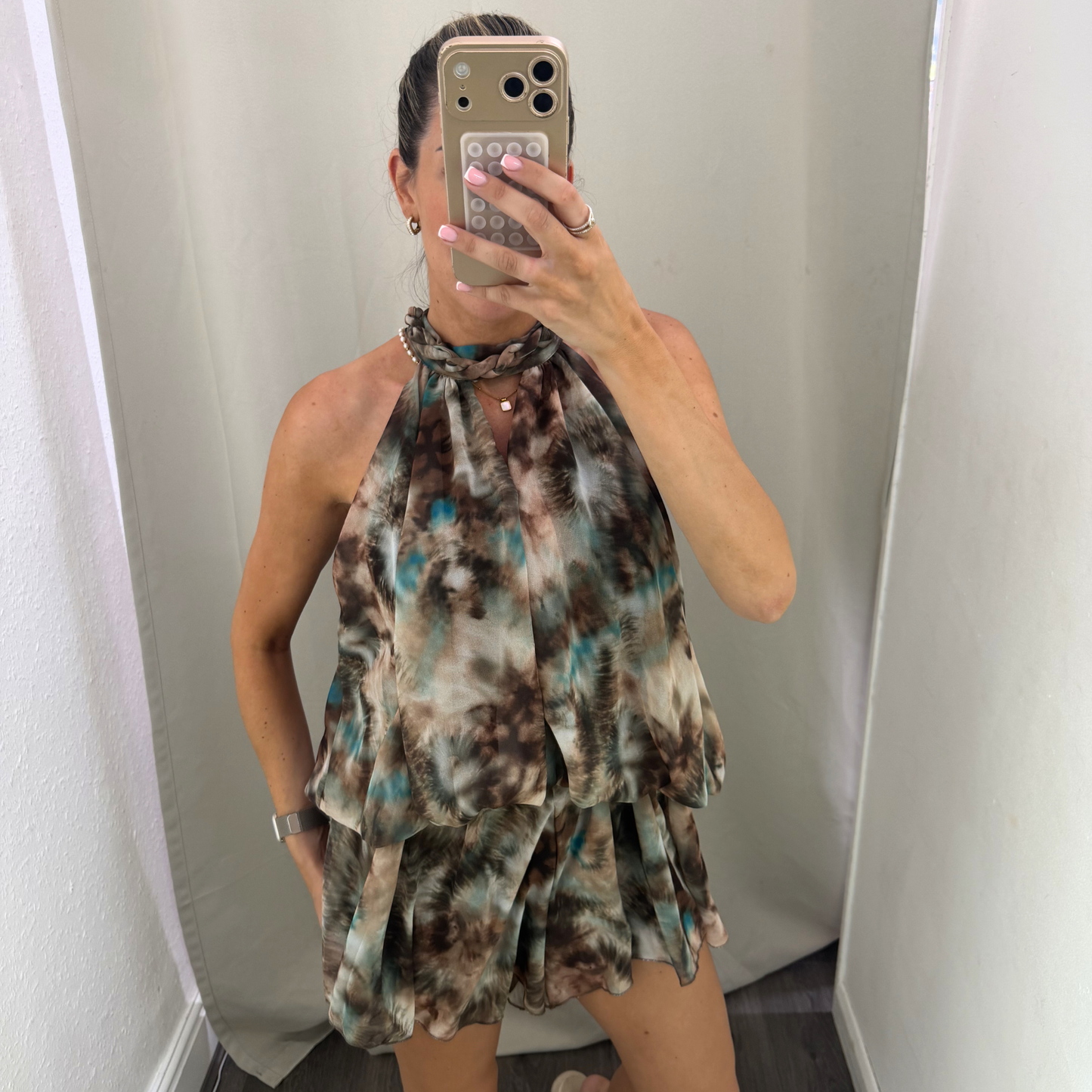 Watercolour Halterneck Skort Playsuit
