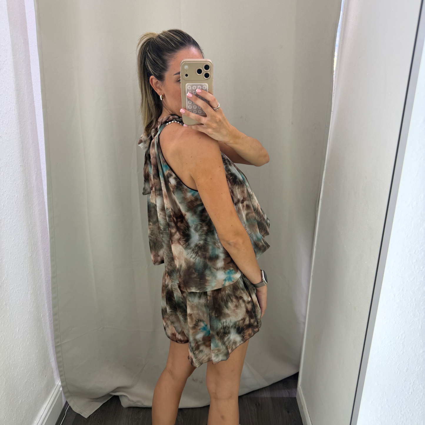 Watercolour Halterneck Skort Playsuit
