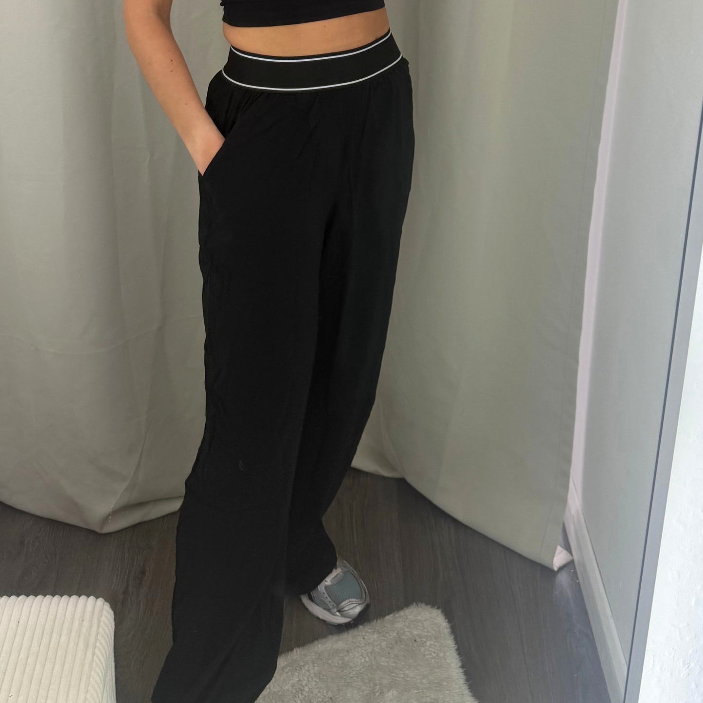 Everyday Contrast Waist Wide Leg Trousers – Black