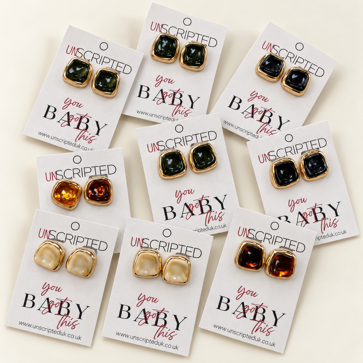 Square Resin Gold Statement Stud Earrings